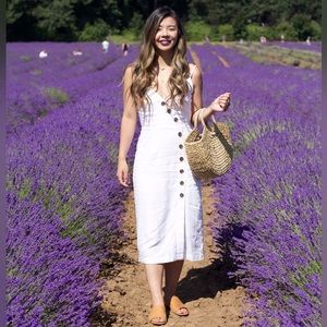 Forever21 white linen midi dress with asymmetrical buttons